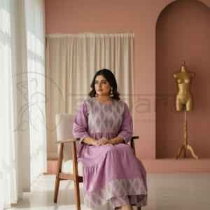 Plain Pink Rayon with MICA print Co-ord set - Image 4