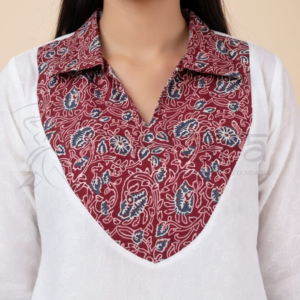 Pure White Chikankari paired with Ajrak print with Dupatta - Image 3